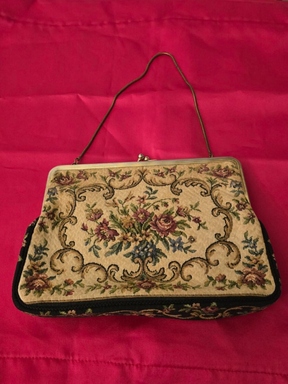 Vintage floral tapestry evening bag